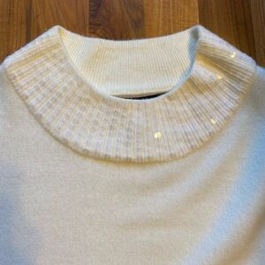 Elegant Karen Scott Mock Turtleneck Cream Pullover Sweater with Sequined Neck XL